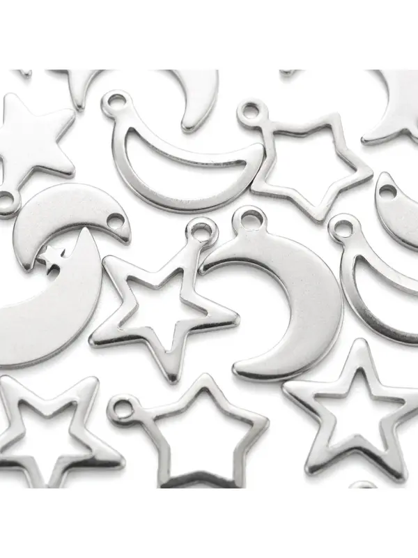Minimalist Star & Moon Design Pendant (60pcs/box), Stainless Steel Pendant, DIY Jewelry Making Supplies for Bracelet Necklace Earrings 4