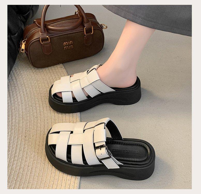 Product Introduction of Thick Sole Closed Toe Woven Half Slippers for Women 2025 Summer New Comfortable Lightweight Slip-On Casual One-Word Slippers 10
