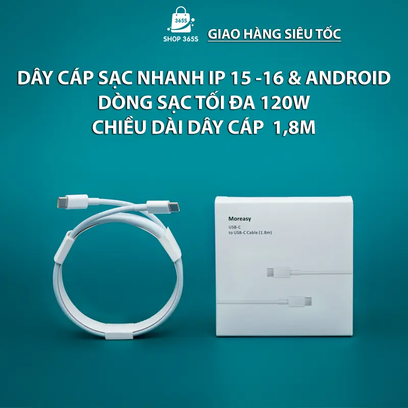 Dây cáp sạc nhanh cho ip 15 - 16 và các dòng máy android dài 1.8M công suất dẫn điện 120W 0