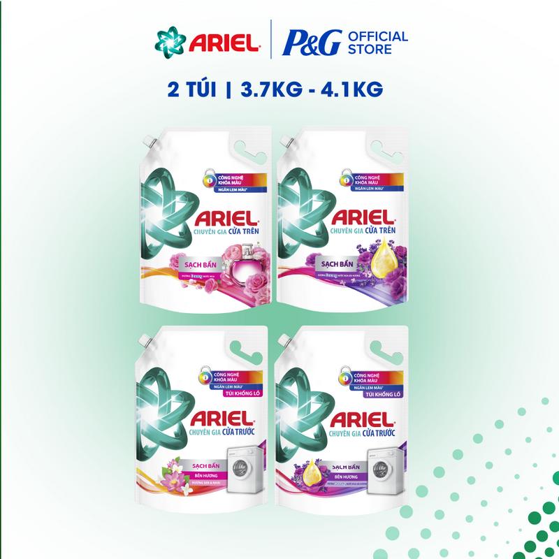 Combo 2 Nước Giặt ARIEL Ngăn Lem Màu Cửa Trên & Cửa Trước Nhiều Mùi Hương - Túi 3.7KG-4.1KG x2