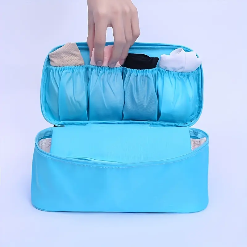 Solid Color Zipper Portable Handle  Underwear Storage Bag, Multi-functional Bra Panty Socks Organizer For Traveling, Women's Lingerie & Accessories 4