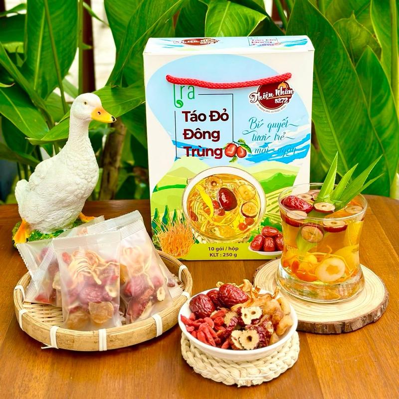   Combo 3 Hộp  Nguyên Liệu Trà Táo Đỏ Đông Trùng   Tặng Thêm 1 Set Cùng Loại   - 10 Túi  Hộp Tea Nước Trà Chè 