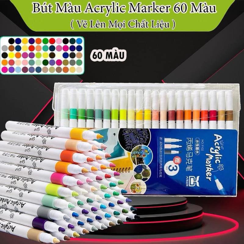 Hộp 60 bút màu Acrylic Marker cao cấp chống nước màu tươi tươi sáng bomau acrylic