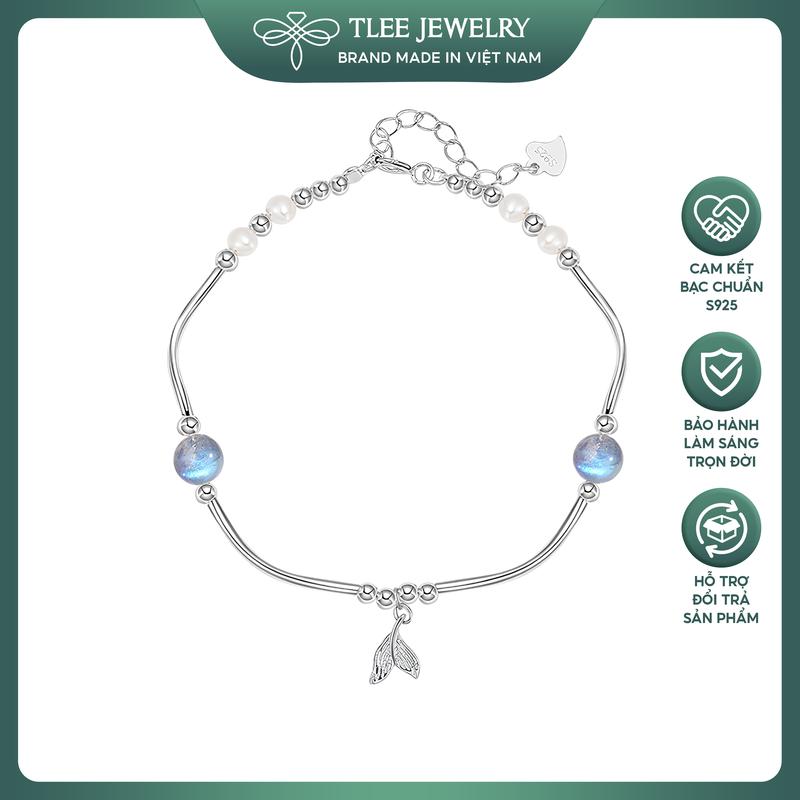  Lắc tay bạc nữ TLEE vòng ống xoắn mix đá treo Charm đuôi cá xinh xắn TLEE JEWELRY LT0223 