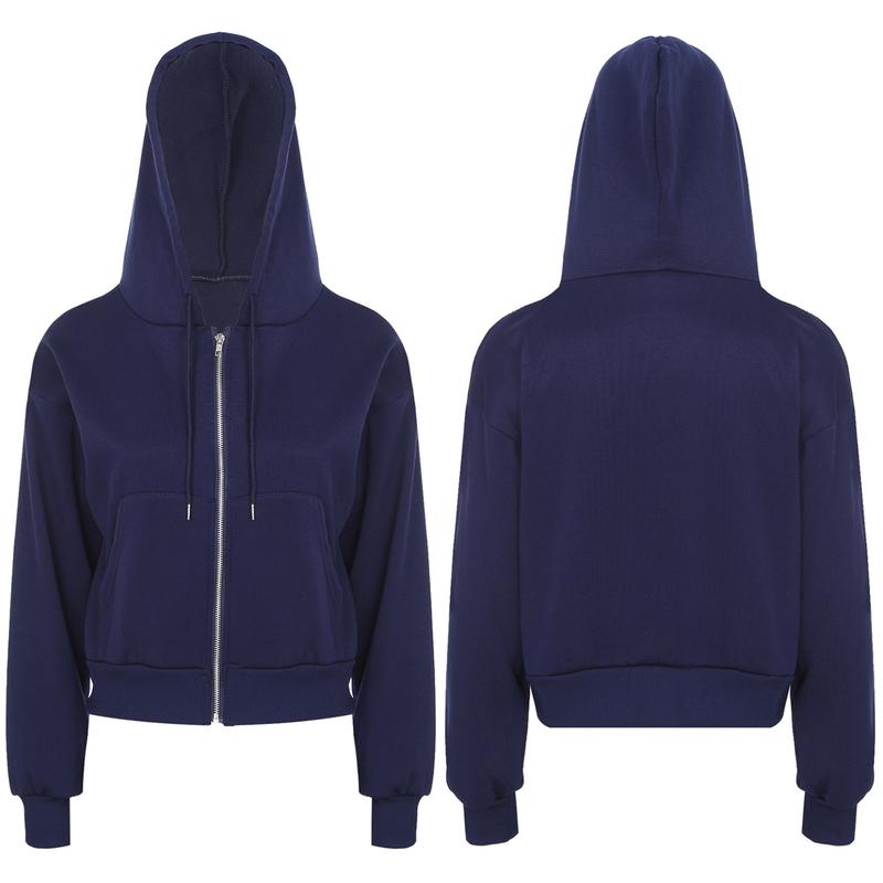 Moggemol  Womens Zip-Up Fleece-Lined Cropped Hoodie Casual Solid Color Long Sleeve Drawstring Hooded Sweatshirt with Pockets Womenswear Elastic 4