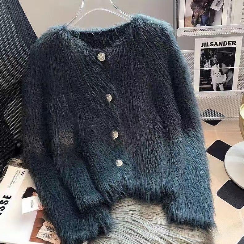 Áo Khoác Len Cardigan Dệt Kim, Len Như Lông Chồn, Dành Cho Nữ, Phong Cách Hàn Quốc Mùa Xuân, Hàng Mới Về 2024, Ngắn, Ngọt Ngào, Hàng Châu Âu, Mềm Mại Và Nếp 3