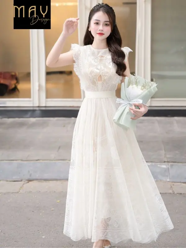 Váy Ren Nữ MAY I176 Tay Cánh Tiên  - Đầm Ren Kem Hồ Điệp Dự Tiệc Cưới Lễ Tết Thiết Kế Chuẩn MAY