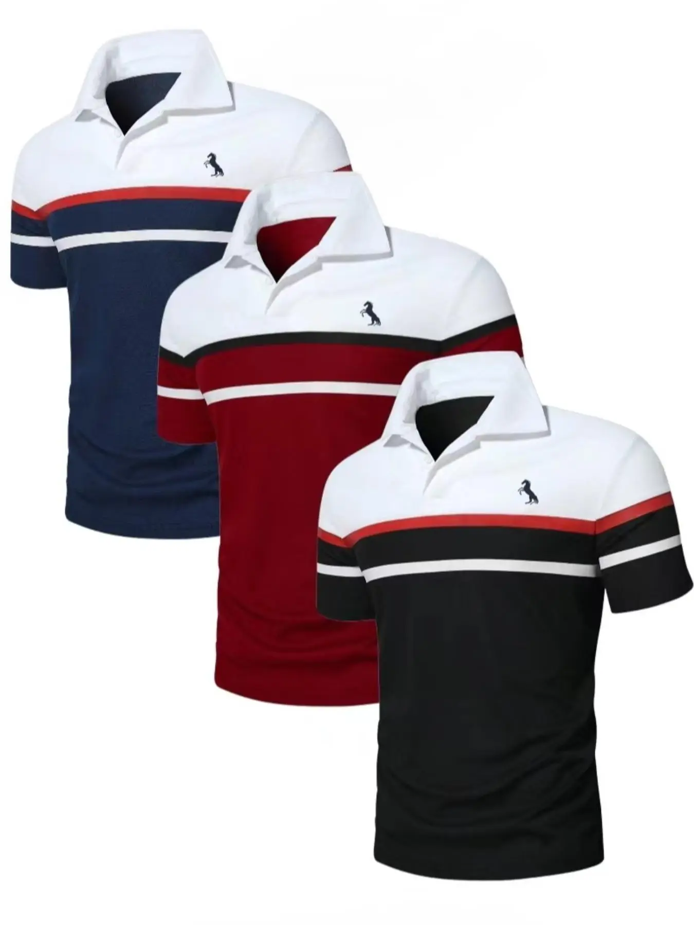 Men's Colorblock Button Front Polo Shirt, Casual Short Sleevetop for Daily Outdoor Wear, Fashion Men's Clothes for Summer
