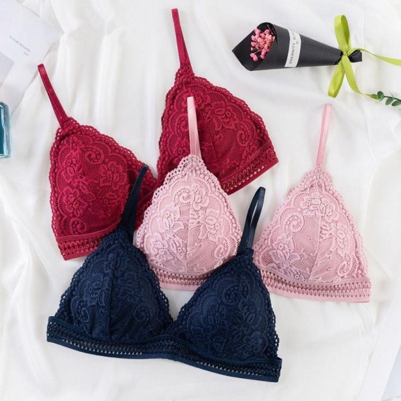 Combo 3 Áo ngực mút mỏng không gọng, áo bra Nữ ren 2 dây se xy đệm mút mỏng họa tiết hoa đẹp và quyến rủ Cotton Viền Ren Dệt Tua Rua CAVERA B904