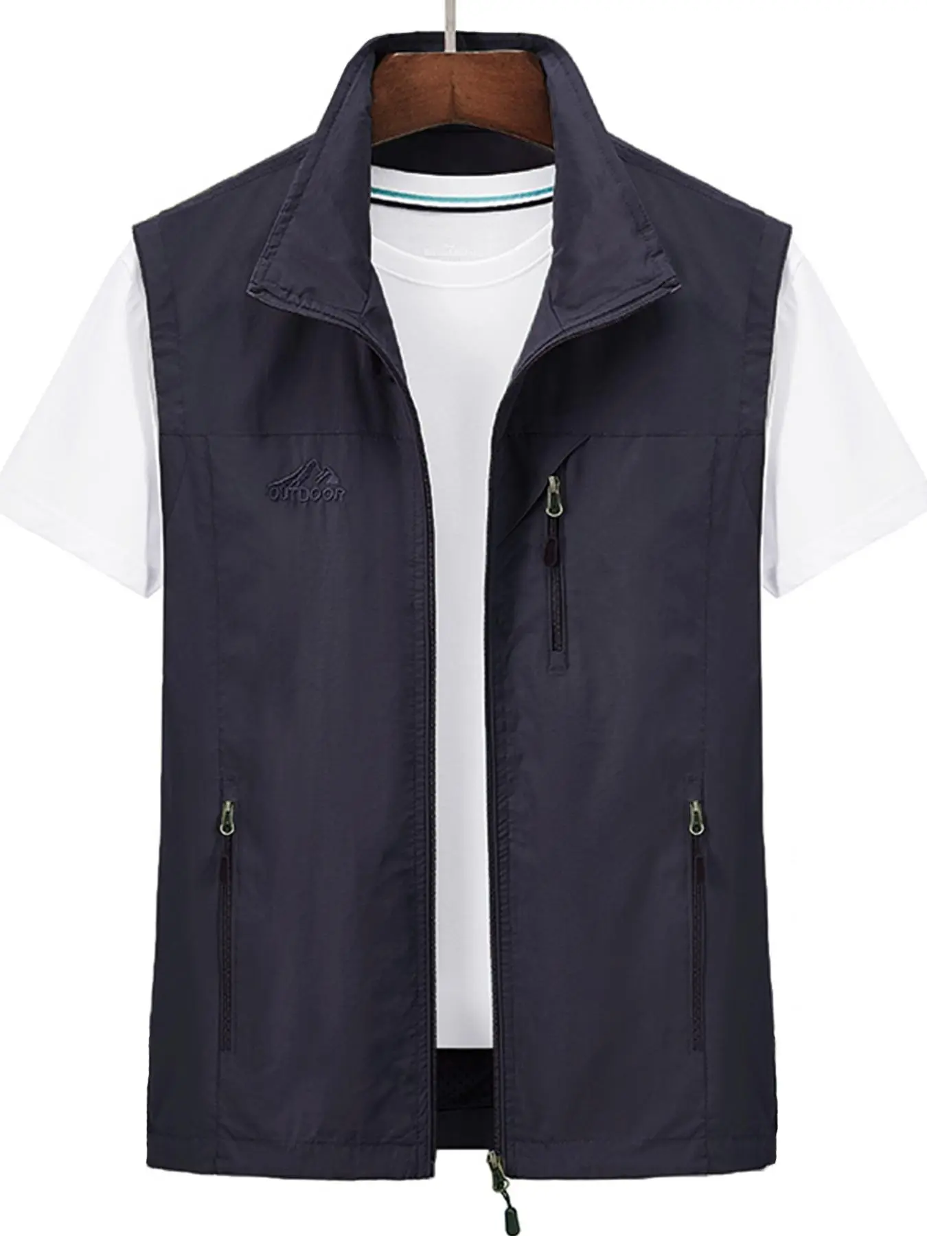 Men's Solid Color Mock Neck Zip Up Vest Jacket, Regular Fit Casual Lightweight Sleeveless Outerwear for Outdoor Activities, Men's Summer Clothes, Menswear
