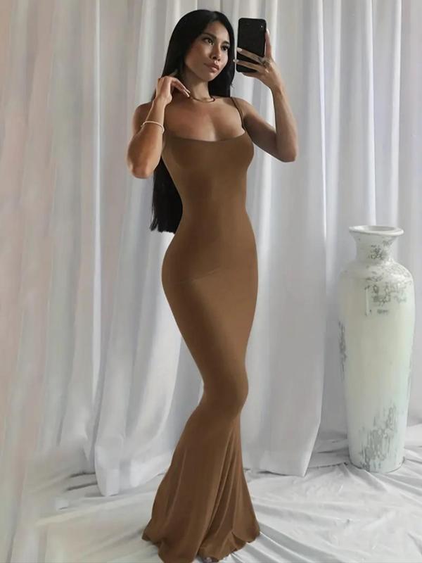 Women's Plain Scoop Neck Cami Mermaid Dress, Elegance Sleeveless Maxi Dress for Party Dating Wear, Ladies Clothes for All Seasons, Date Night Dresses 8