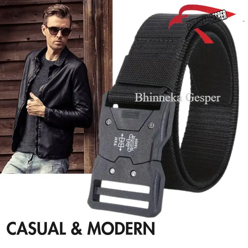 Ikat Pinggang Pria Anti Xray Tali Canvas Nilon Non-Metal Gesper Sabuk Cowok Tactical Military Belt T140 Hitam Hijau Laki Biru Coklat 0