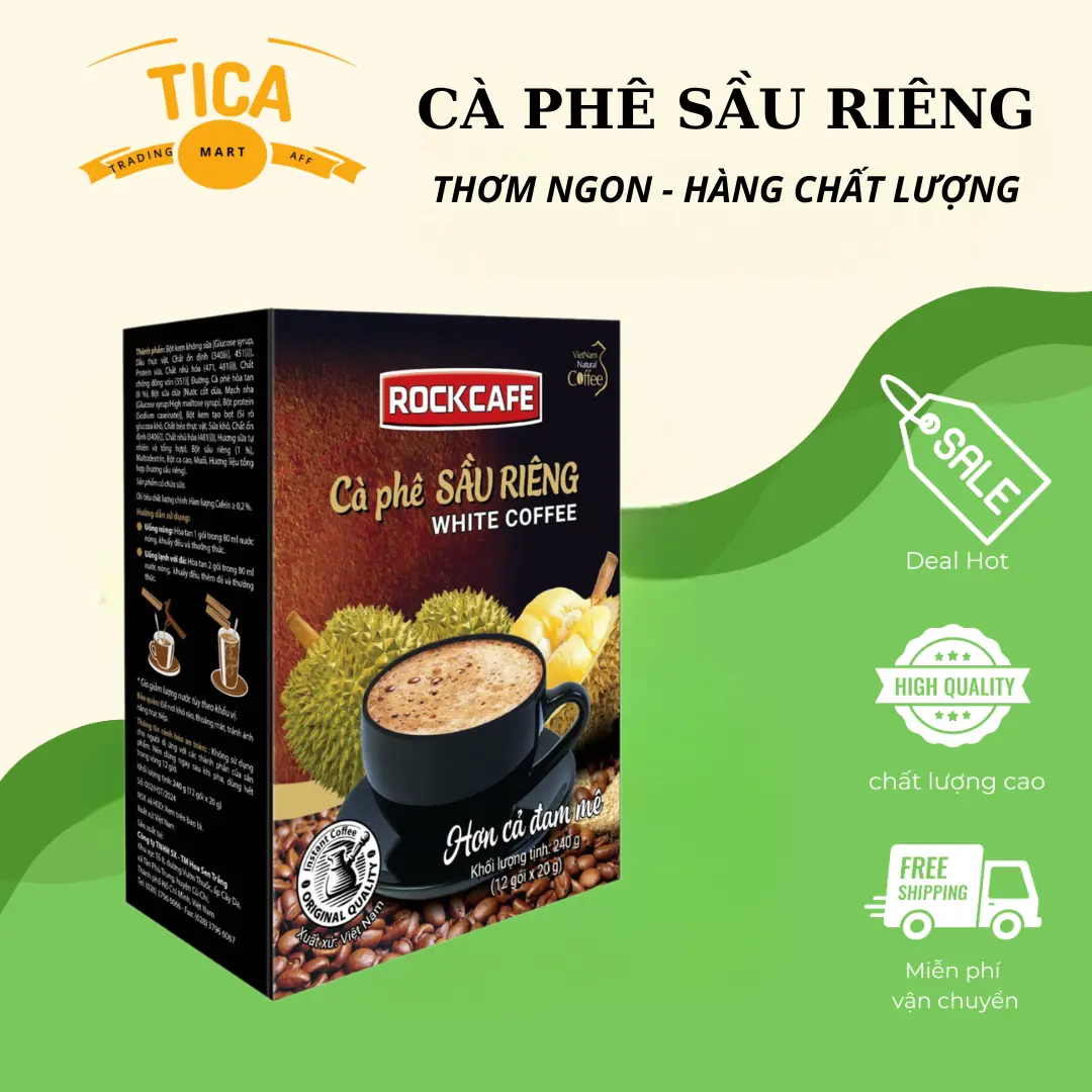 Cà Phê SẦU RIÊNG Rockcafe Hộp 12 Gói - Mẫu Mới
