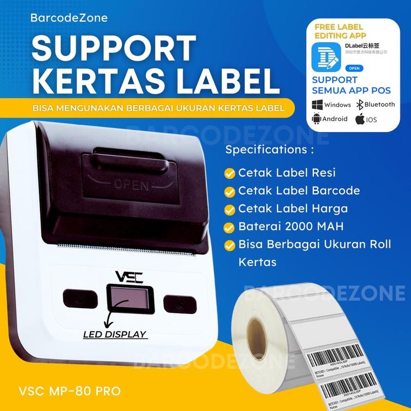 PRINTER BARCODE THERMAL/LABEL PRINTER VSC MP-80L PRO BLUETOOTH IOS ...
