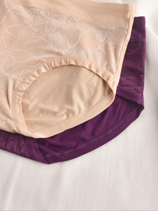 Women's Solid Color Floral Pattern Mid Waist Panty, Soft Comfortable Breathable Knicker for Daily Wear, Ladies Underwear for All Seasons 3
