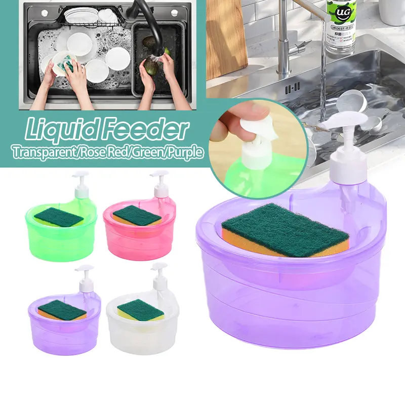 The kitchen Dishwasher Automatic Liquid Adder Press Box Press The Soap Box Out Of The Liquid Box Washing Brush Combination Portable Soap Dispenser And Washing Rack With Sponge 2 In 1 Kitchen Dishwasher Pump Dispenser Automatic Dispenser