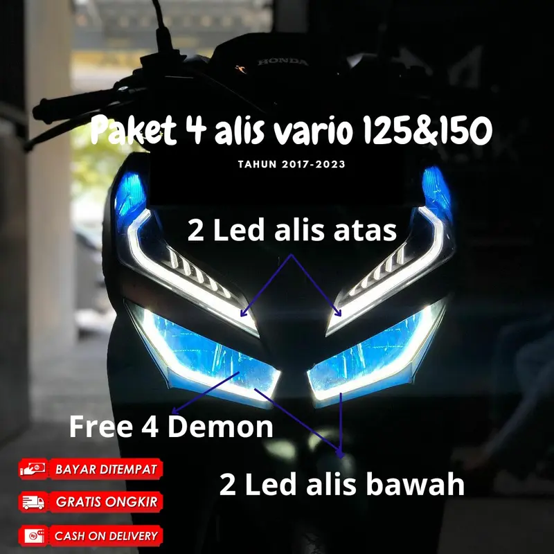 PAKET LED Alis vario 125 & 150 l 4 Led Alis Free Demon Eye  Lampu Motor 2