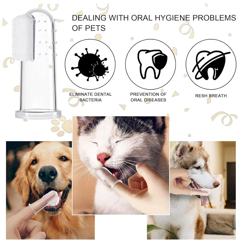 Dog Finger Toothbrush Set, 20pcs/set Finger Toothbrush with Silicone Bristles & 16 Round Particles, Pet Oral Care Tool for All Pets 2