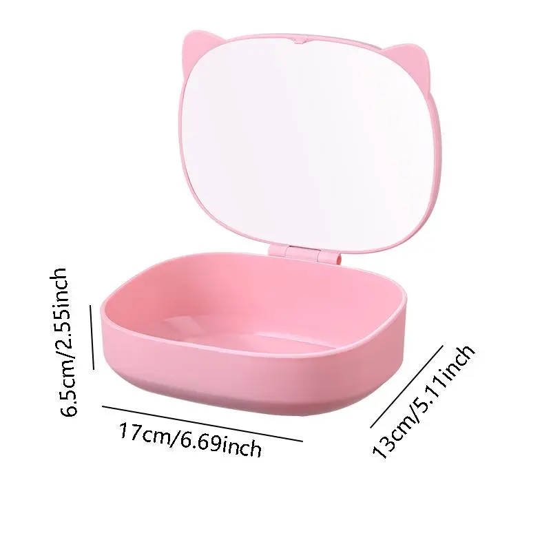 Cat Ear Design Makeup Mirror, 1 Count Foldable Desktop Makeup Mirror with Storage Box, Cute Cartoon Mirror for Women & Girls, Makeup Tool for Travel 1