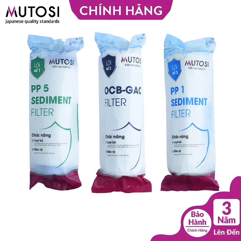 Lõi lọc nước MUTOSI chính hãnġ - Bộ lõi lọc thô 1 2 3