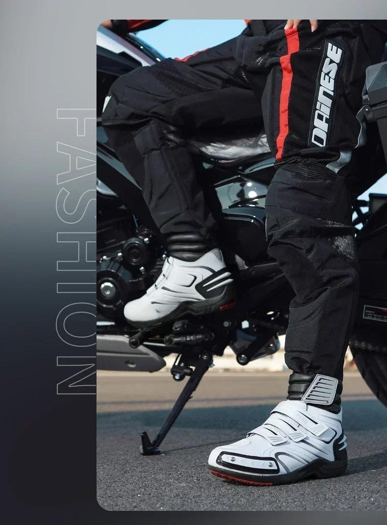 Product Introduction of 2025 Men Women Motorcycle Boots Microfiber Leather Motorbike Riding Anticollision Ankle Protective Shoes Moto Racing Short Boots 21