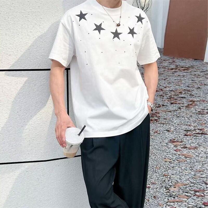 Áo phông cộc tay khảm Đá thêu sao Unisex Cổ Tròn Nam nữ Menswear 6