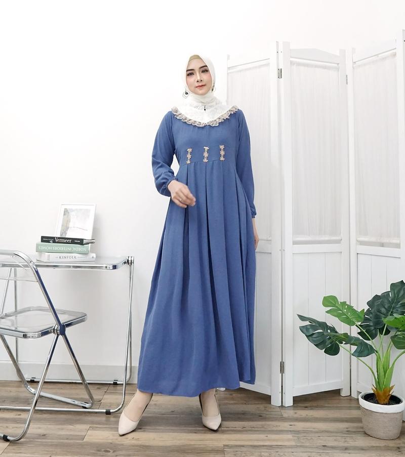 Product Introduction of Gamis Renda sweet lengan panjang model fashion wanita muslim modem terbaru new arrival model kekinian kombinasi brukat 9
