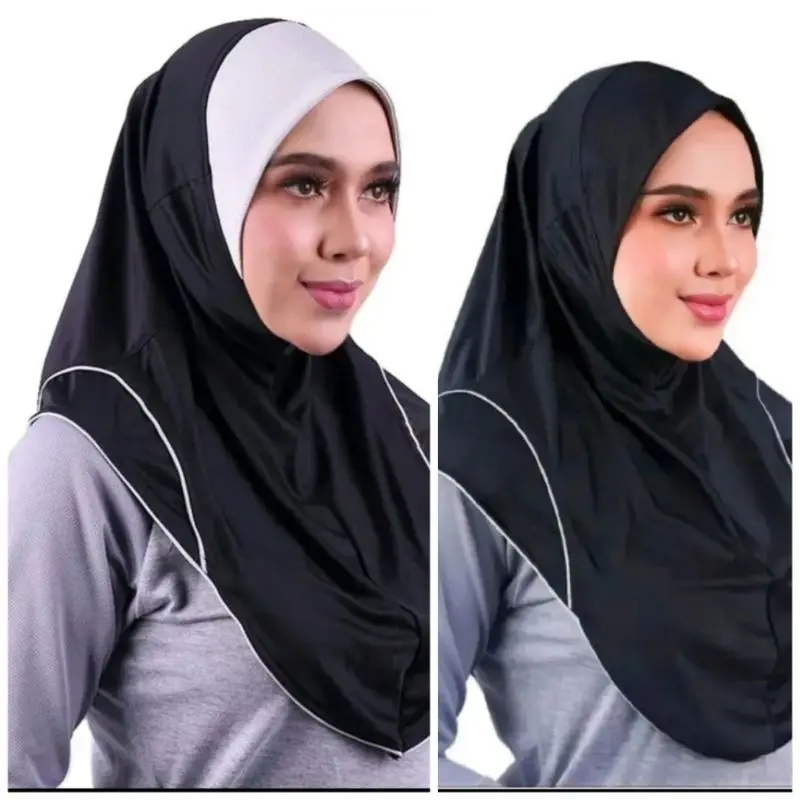 NEW--Sports Hijab B202/3-Tone/Ibugarang(TUDUNG SUKAAN) Black/Maroon/ Drak Grey/Size M/L/S /Kain Mosscrepe Korea/