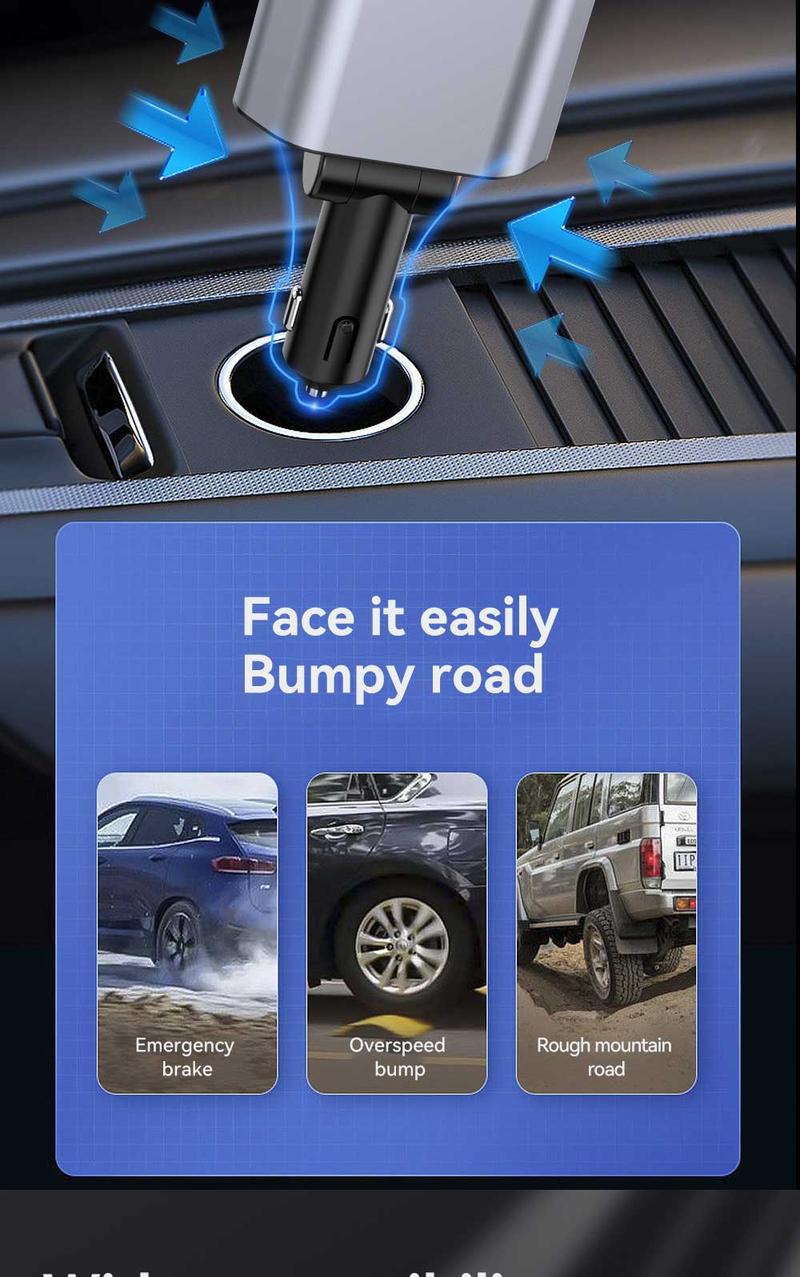 Product Introduction of new 120W multi-functional car charger for car charging elastic recovery for Apple jack and Typr-C with numerical display direction adjustable multi-port work simultaneously luggage  holder universal  travel tessan  travel Ultra-Fast Multi-Device Type C 19