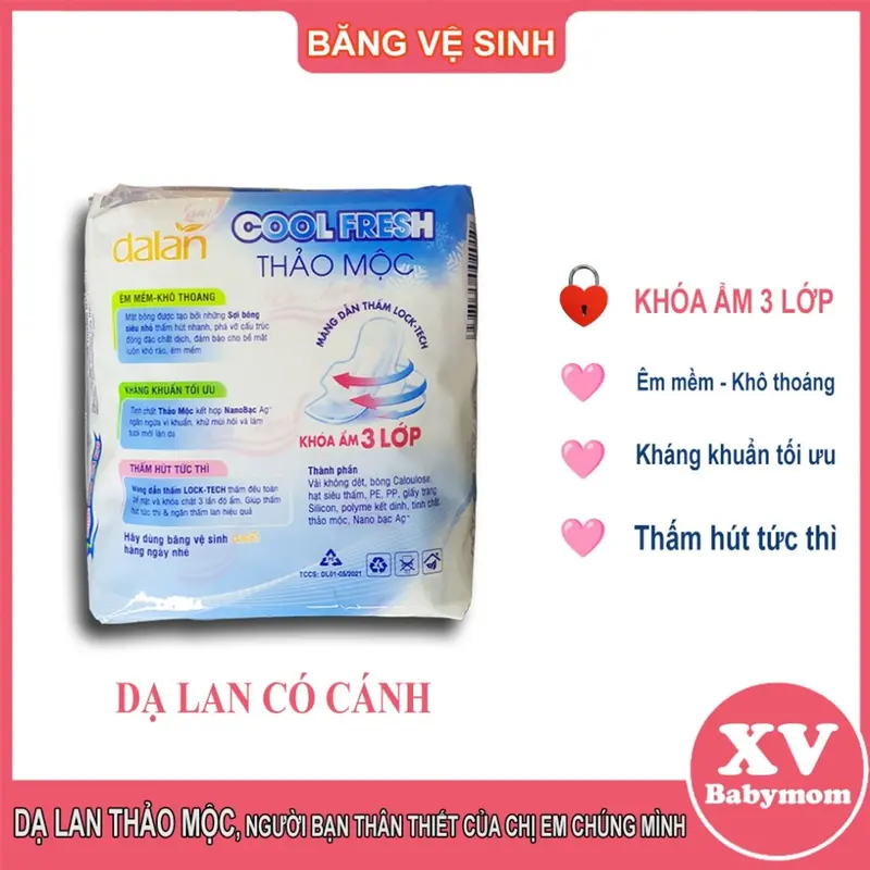Combo 10 gói tặng 1 gói băng vệ sinh thảo mộc Dạ lan [voucher 7k] siêu thấm hút, mát lạnh, chống tràn rất hiệu quả gói 8 miếng bề mặt bông mềm Tampon Nữ 3