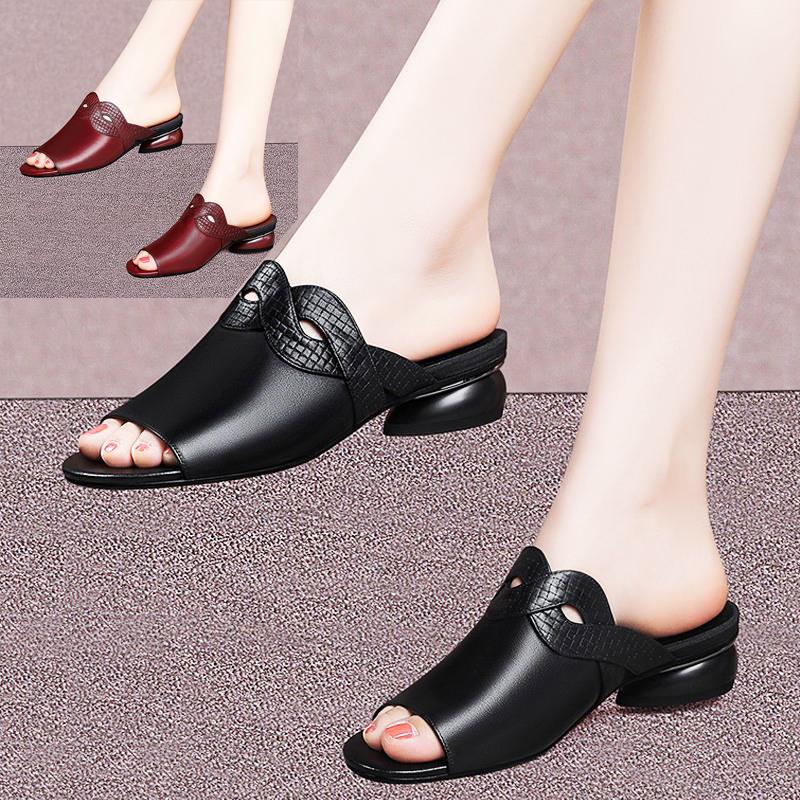  Dép Nữ Da Mềm Quai Ngang Phối Xoắn Kiểu Gót Thấp - MS CG222 