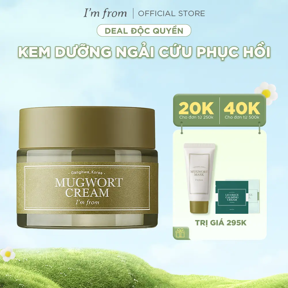 [Quà tặng 1 mask rửa mugwort 30ml + 2 sachet]  Kem Dưỡng Ngải Cứu I'm From Mugwort Cream 50g Làm Đẹp Da Skincare