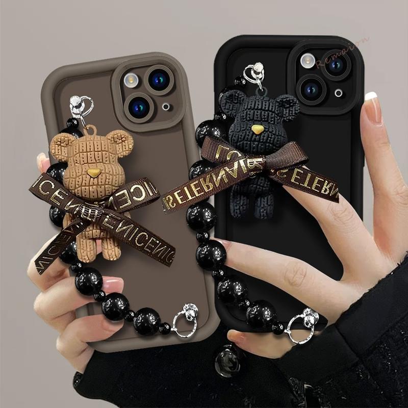 Ốp Điện Thoại vòng tay gấu hoạt hình cho IPhone , 11, 13, 12, 14, 15 Pro Max Plus, 13Pro, X, XR, XS MAX, 7, 8 Plus, SE 2020, vỏ silicon lỏng dễ thương, 3D, mờ, bảo vệ mềm, vỏ dây đeo chống sốc
