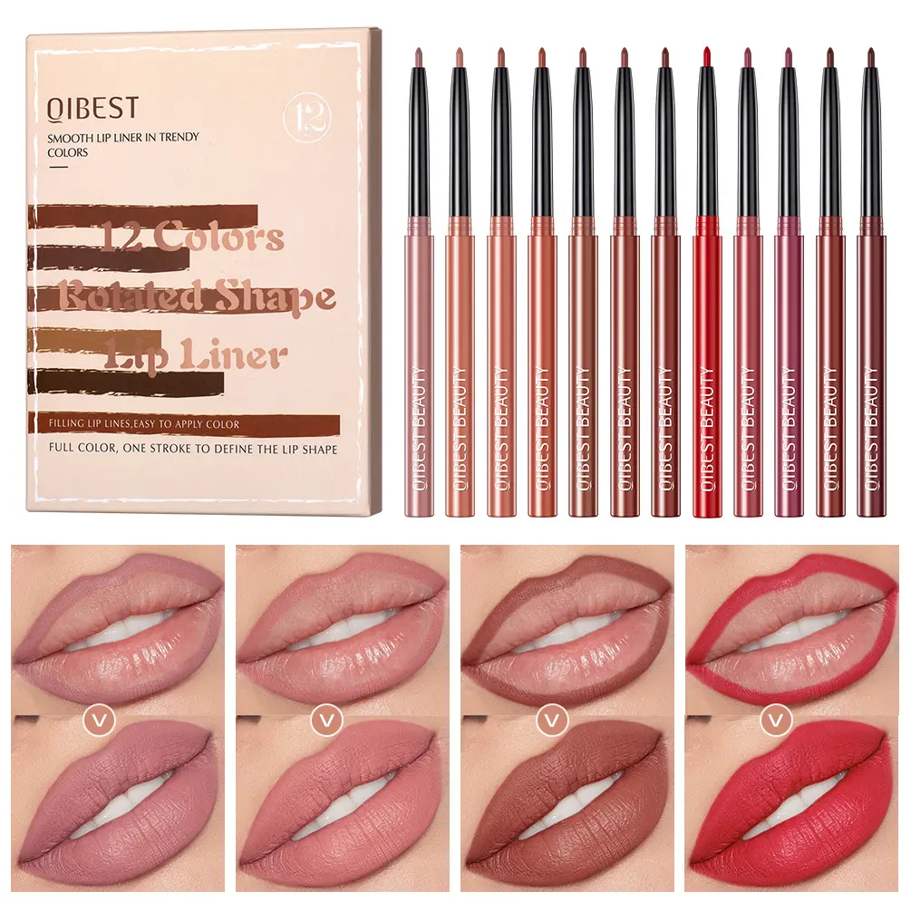 Qibest Matte Finish Lip Liner 12 Colors Mixed Color Lip Liner Nude Color Suit Waterproof Decoration Lipstick Pen Eyeliner Makeup
