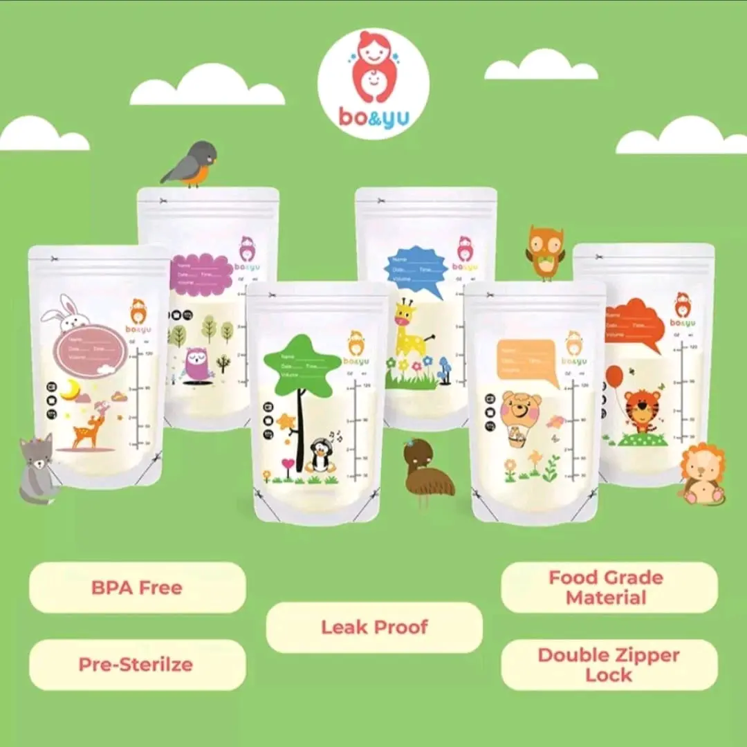 Kantong Asi 120ml 30 pcs, bo&yu breastmilk storage bag BPA