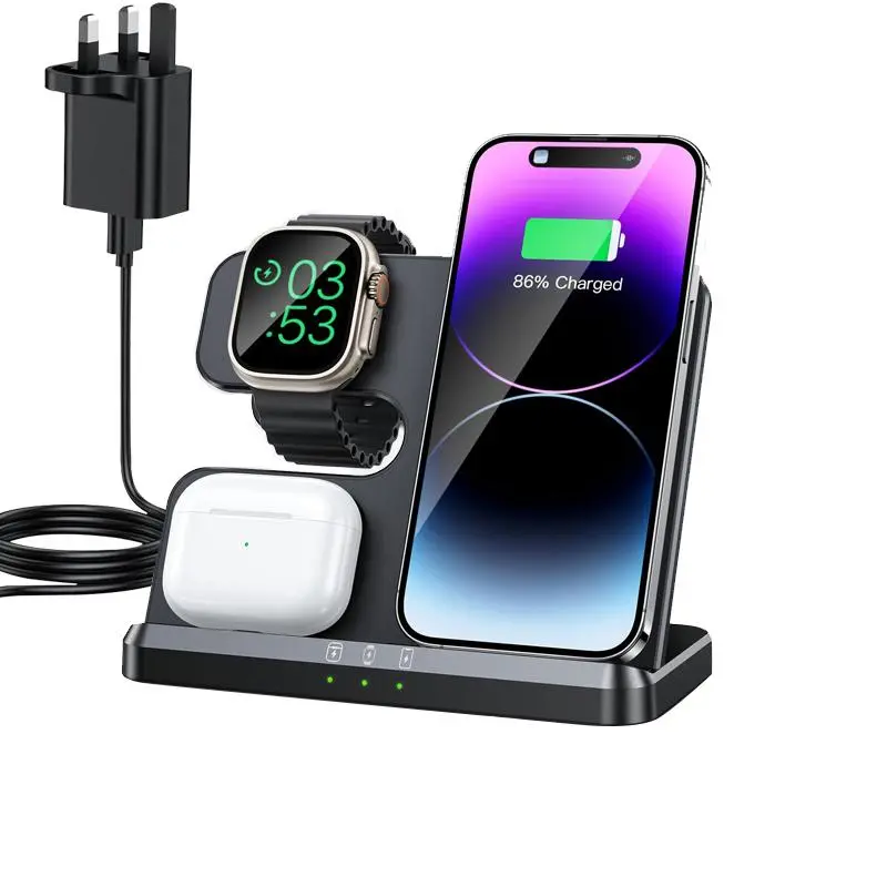 3 in 1 15W Wireless Charger Stand, Charger Stand for iPhone 16/15/14/13/12/11, iWatch 10/9/8/7/6/5, AirPods Pro 4 3