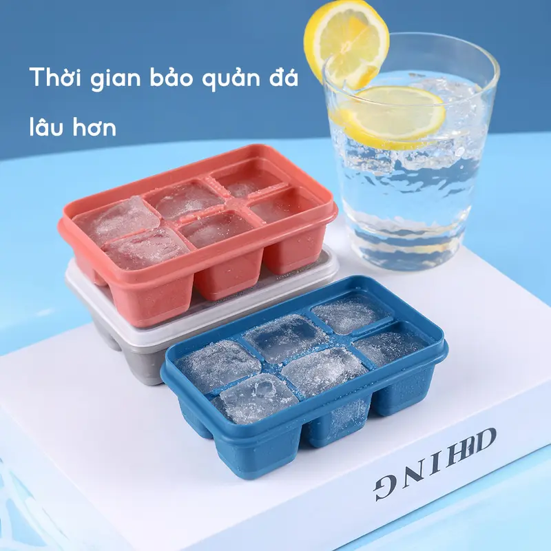 Combo 5 Khay Đá Silicon Có Nắp Đậy Banihouse Khuôn Làm Đá Viên Silicon Chống Mùi Tiện Lợi An Toàn Sức Khoẻ 4