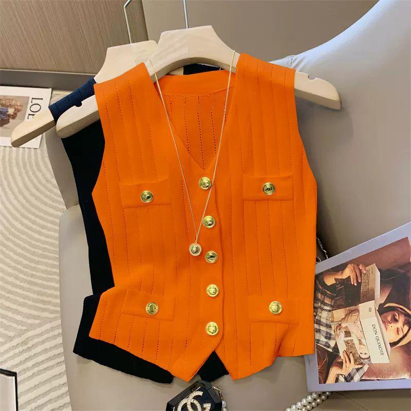 Product Introduction of Áo Vest Dệt Kim Lụa Lạnh Cổ Chữ V, Phong Cách Sang Trọng Kiểu Pháp, Không Tay, Dành Cho Nữ, Hàng Mới Về Mùa Hè 2024 Women Top 6
