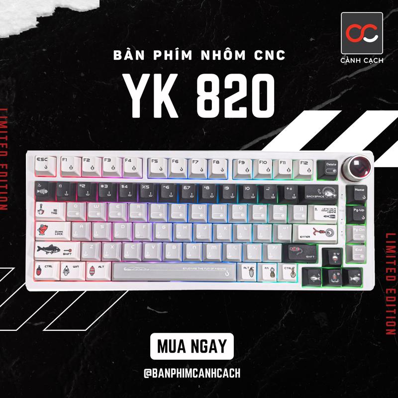 Bàn Phím Cơ Nhôm CNC YK820 Có Núm Xoay 1 Mode 3 Mode Kết Nối