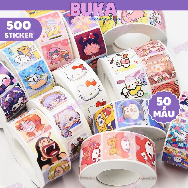 Sticker Khen thưởng Cuộn 500 miếng tem dán cute, gấu dâu cute sticker chữ Thank You, tem bán hàng trang trí quà Buka