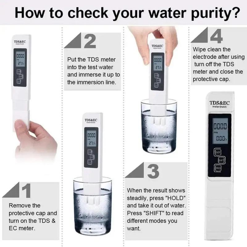 3 In 1 Water Quality Detector Pen, Household Drinking Water EC Meter, Temperature Conductivity TDS Test Pen 6