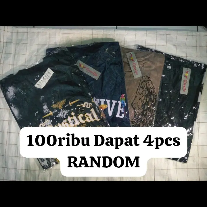 100ribu Dapat 4Pcs Kaos oblong kekinian keren Santai Katun ukuran L/XL