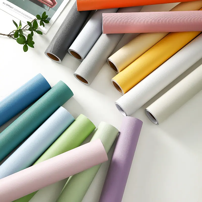 Wallpaper Self-Adhesive Wholesale Macaron Pure Color Stickers Plain PVC Refurbished Wallpaper Dormitory Bedroom Simple Cabinet Wall Stickers