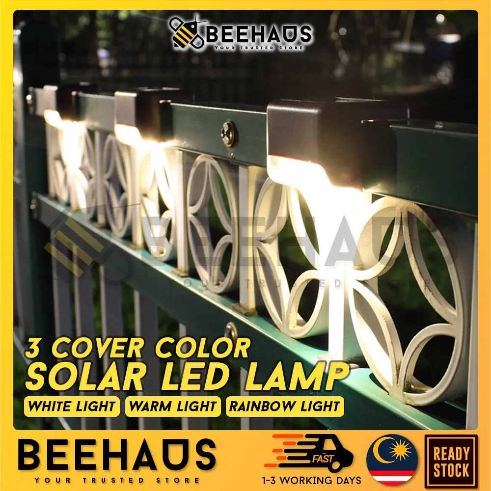 BEEHAUS Solar LED Outdoor Courtyard Lamp Waterproof Fence Light Stair Wall Lamp Step Lamp Lighting Gardens Lampu Solar White Brown Home Lights