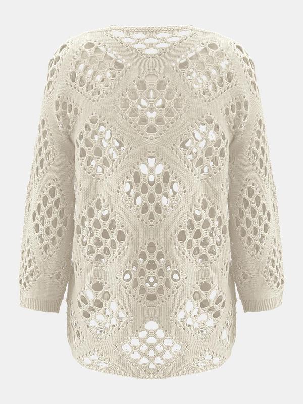 Women's Plain Hollow Out Sheer Sweater Pullover, Casual Long Sleeve Jumper for Summer, Fashion Women's Knitwear for Daily Wear 2