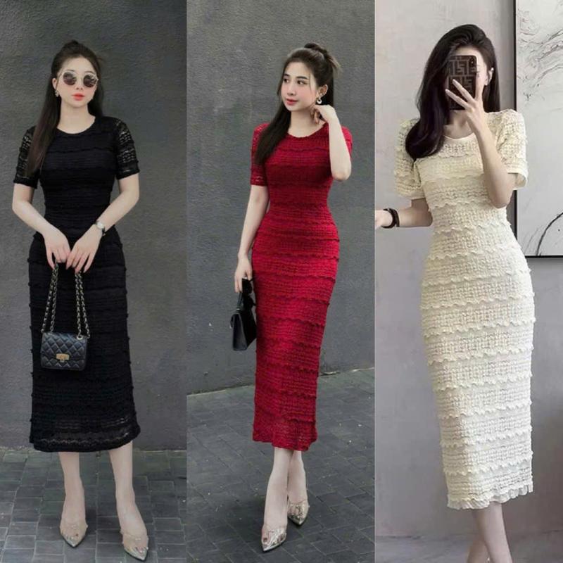 SM - Đầm ren cổ tròn tay ngắn dáng dài hàng 2 lớp tôn eo hack dáng - Ren 941 Váy boby váy body nữ tôn dáng váy xinh váy đi tiệc váy đi biển đầm 2 dây váy 2 dây