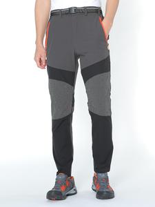 Men's Colorblock  Pocket Zipper Pants with Belt, Casual Sporty Lightweight Quick Drying Trousers for Outdoor Hiking Camping Fishing, Men's Bottoms for Summer