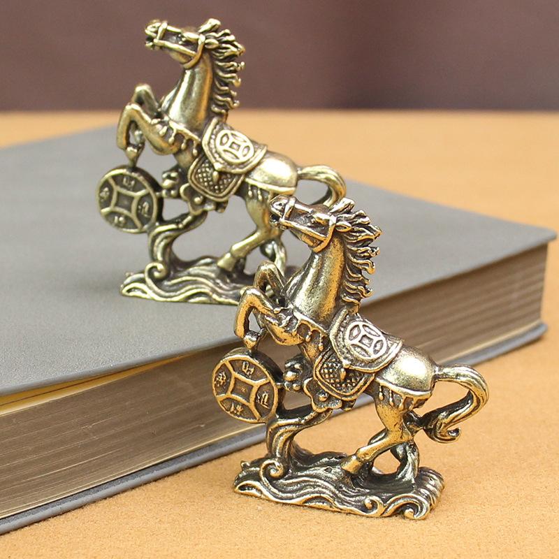 Solid Brass Horse Ornament Brass Solid Brass Fortune Horse Desktop Craft Decoration Antique Old Brass Small Gift Ancient Five Emperors Immediately Win Money Adornment Small Copper Handicrafts 1