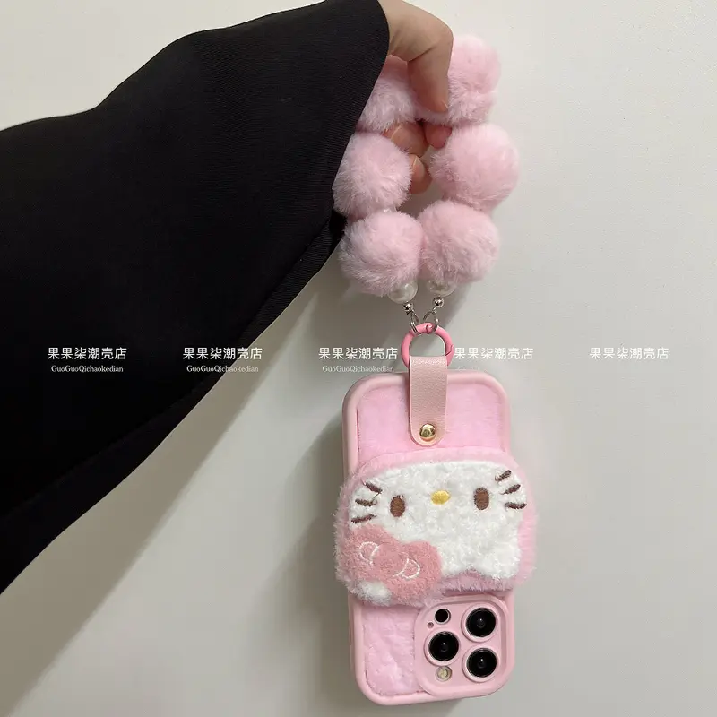Ốp Điện Thoại Apple 16, Thiết Kế Kitty Mặt To Nhồi Bông Màu Hồng, Có Dây Đeo Buộc, Dây Đeo Tay Iphone15promax, Thích Hợp Cho 14 / 13 Và 12 Nữ 2