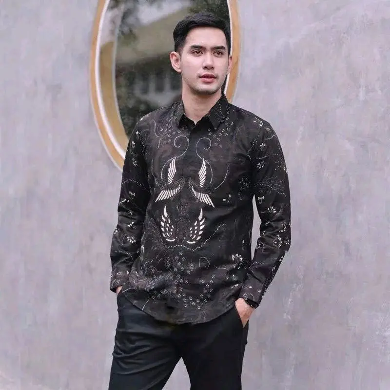 Kemeja Batik Pria Modern Lengan Panjang Motif Sawunggaling - Baju Batik Pria Cowok Kondangan Pesta Seragam Kerja Kantor